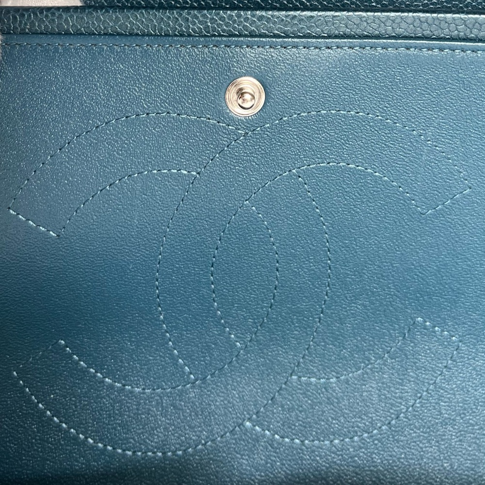 💕CHANEL Large Classic Double Flap CAVIAR Leather • DENIM BLUE • Silver-Tone HW - Picture 10 of 15